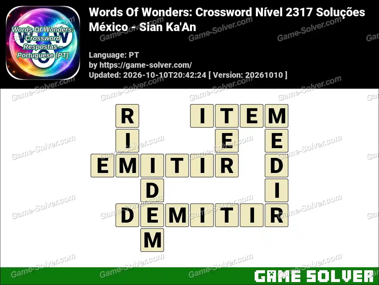 Words Of Wonders: Crossword Nível 2317 Soluções – México – Sian Ka’An